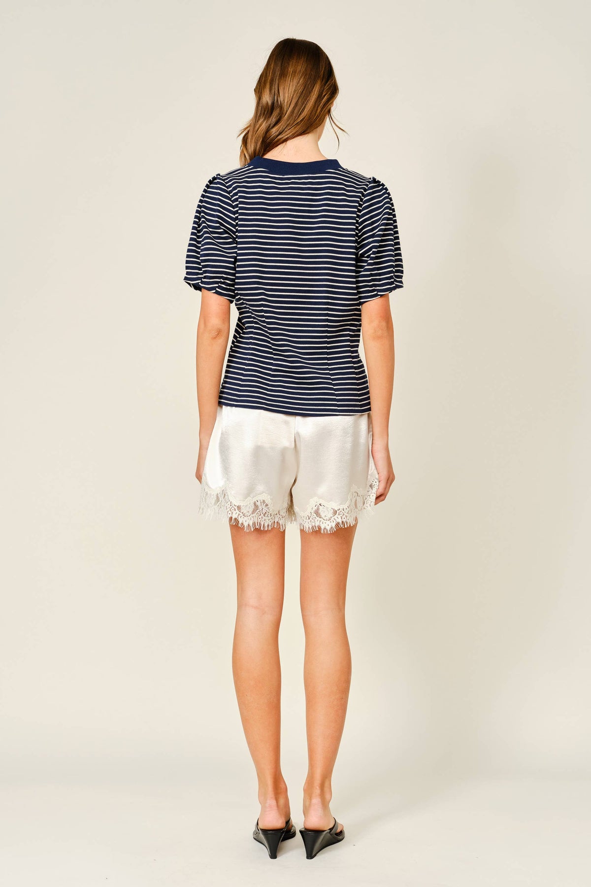 Lace Trim Satin Short