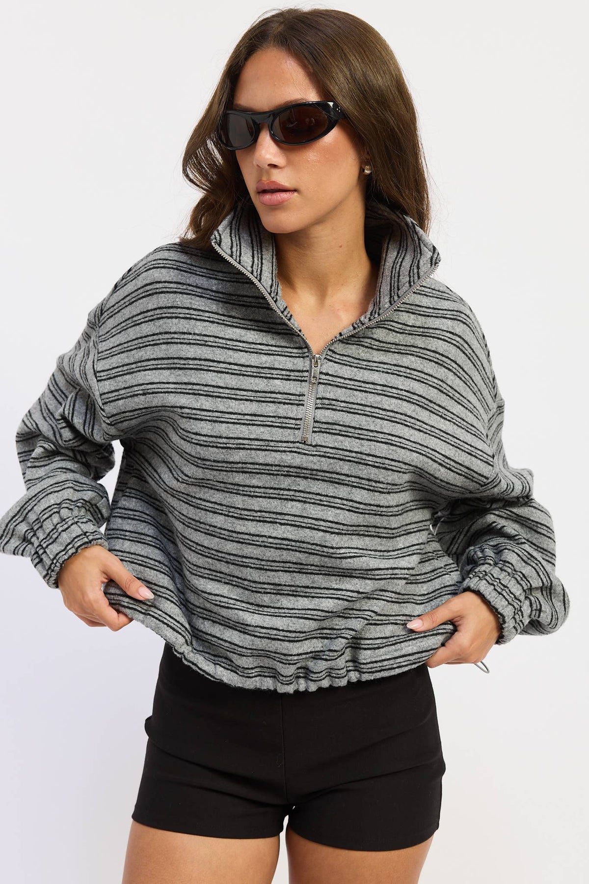 Half Zip Oversized Sweater with Cord