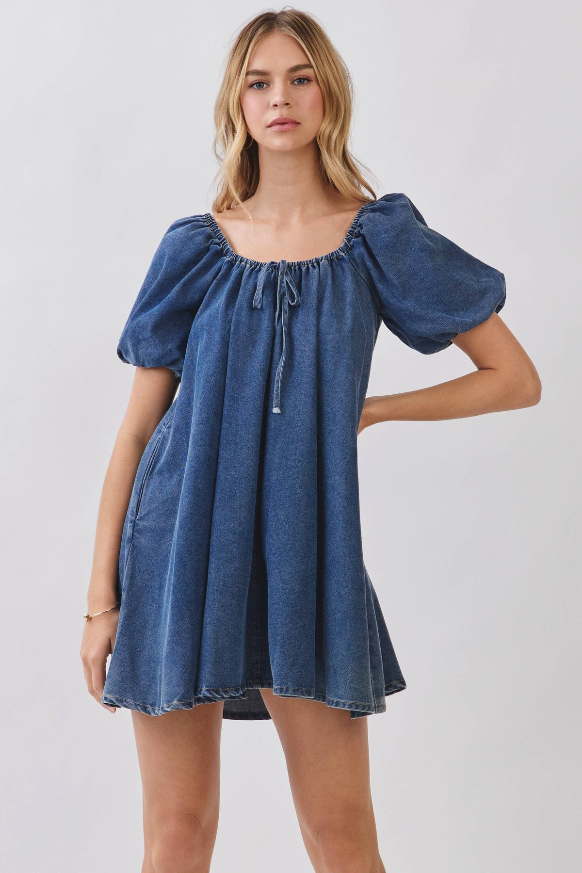 Denim Puff Sleeve Mini Dress