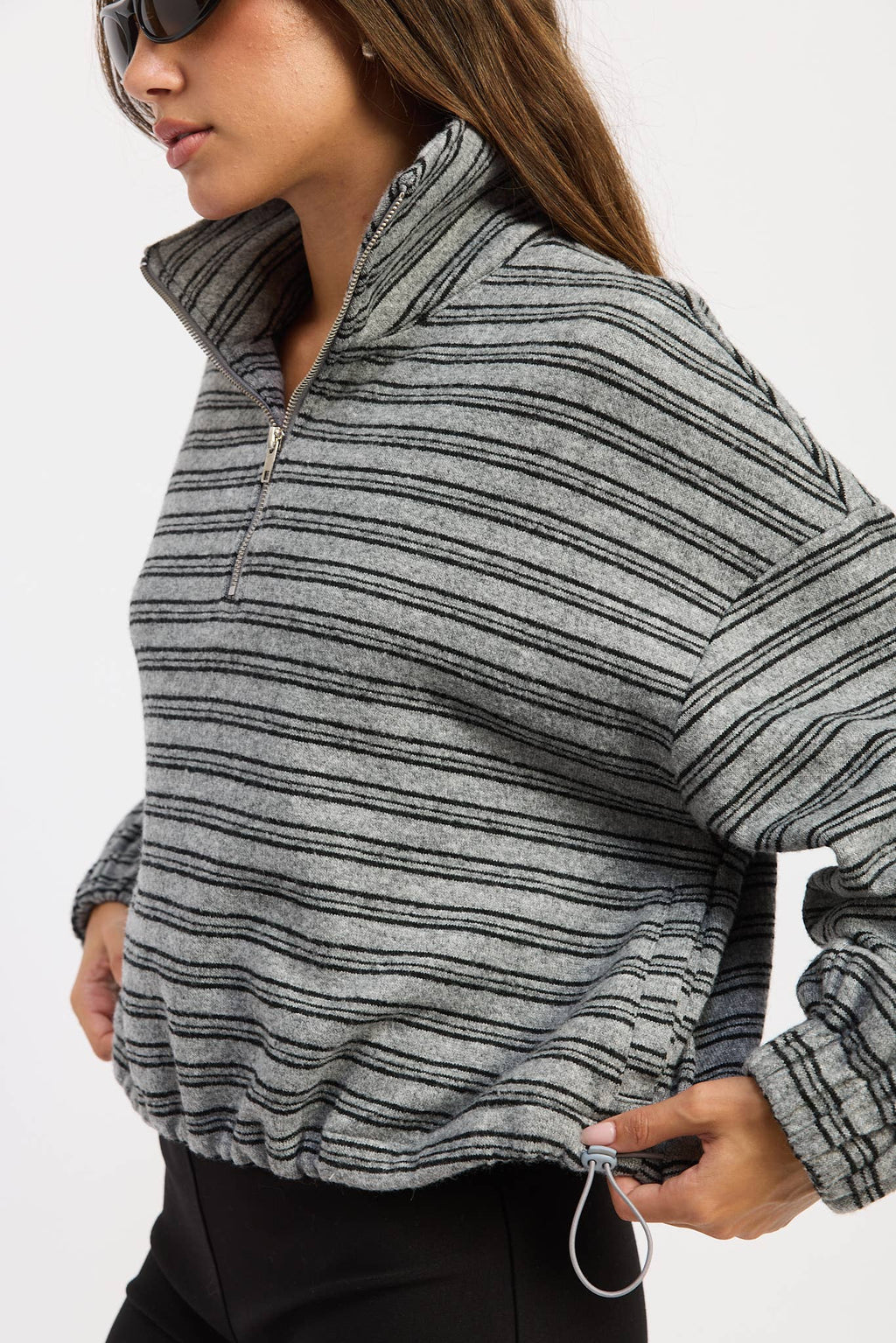 Half Zip Oversized Sweater with Cord
