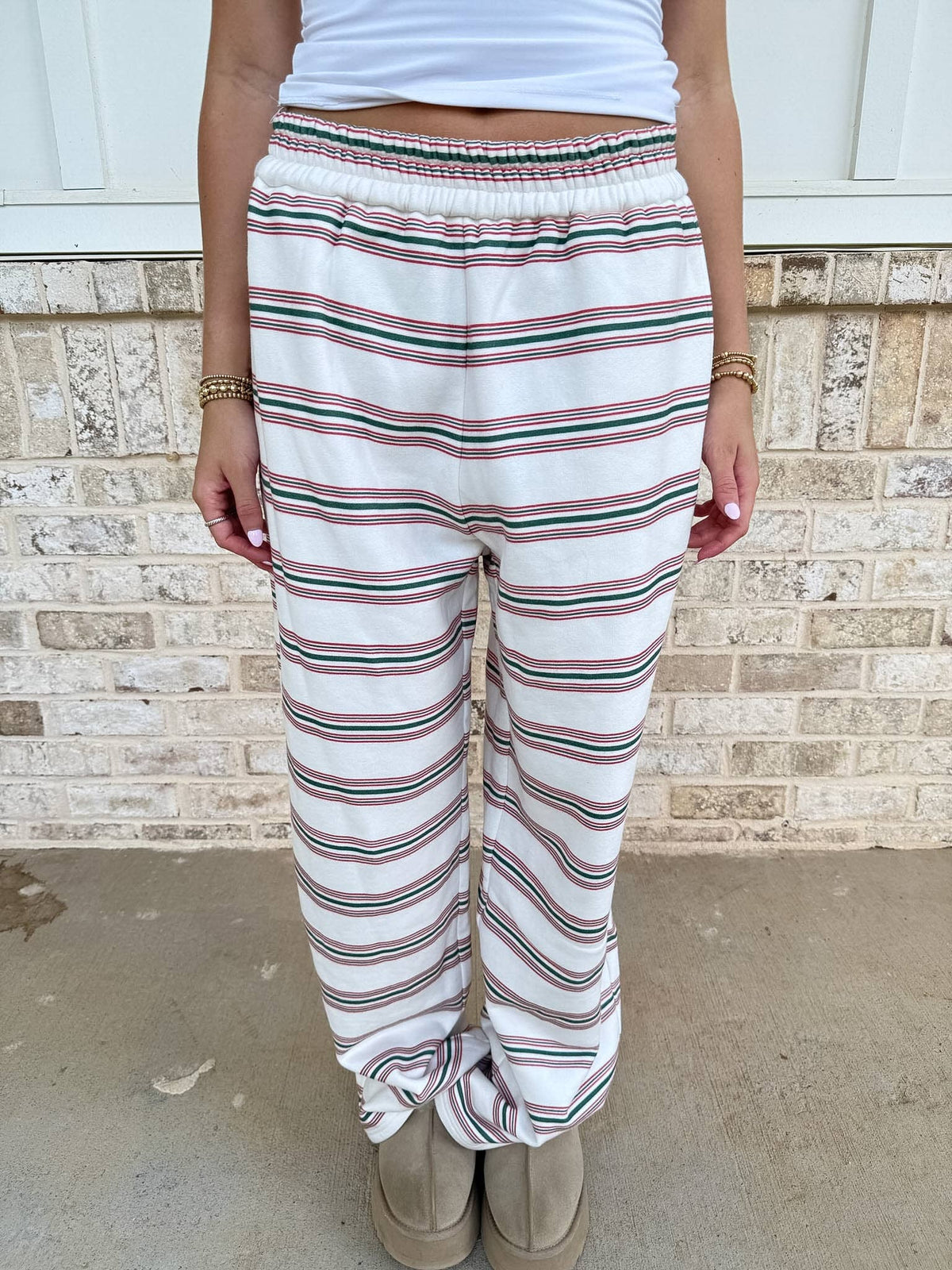 Christmas Cheer Striped 100% Cotton French Terry Flare Sweatpants
