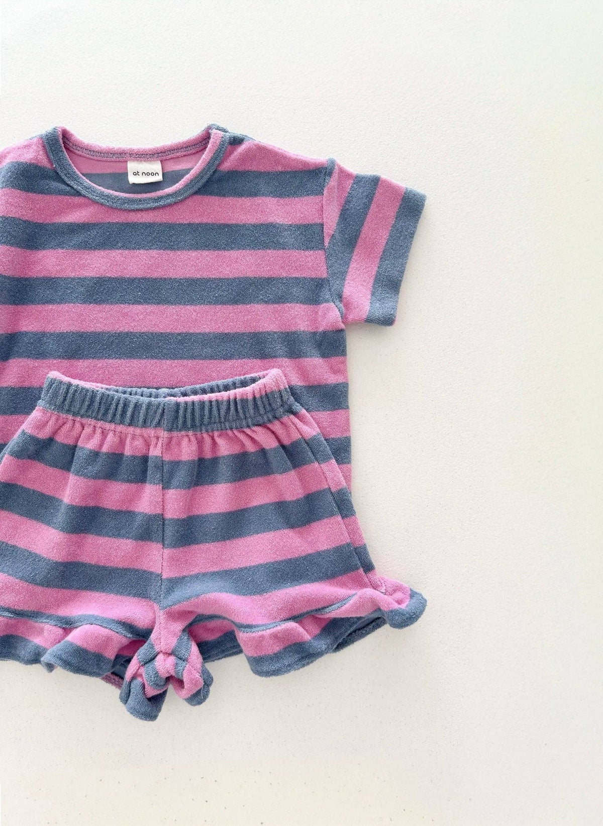 Terry Cloth Ruffle Set - Pink Stripe