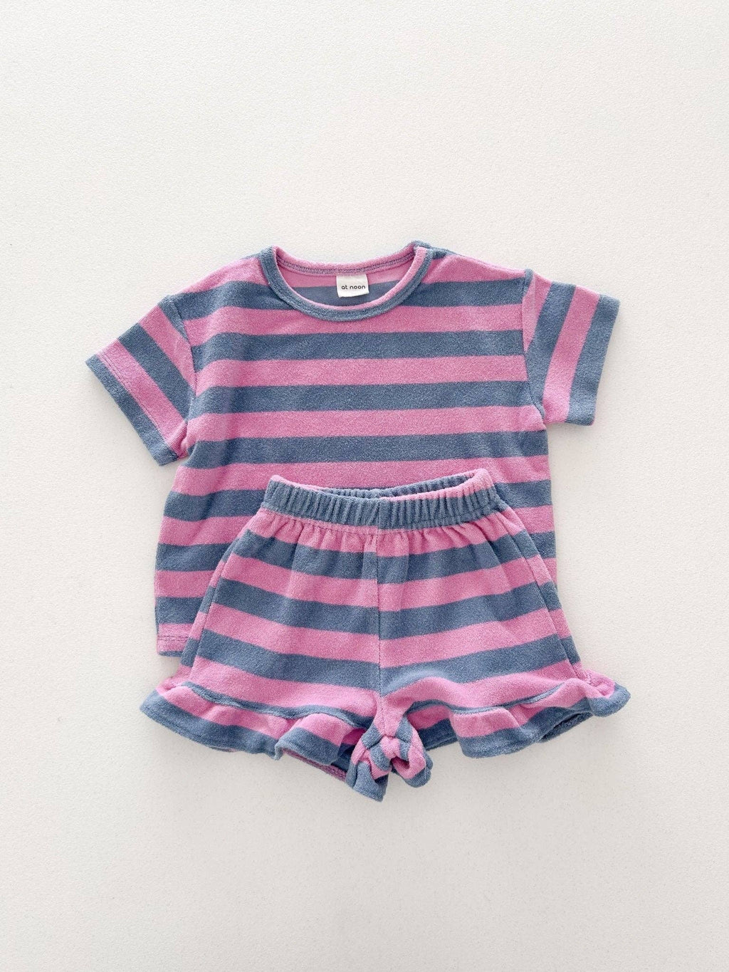 Terry Cloth Ruffle Set - Pink Stripe