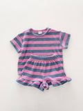 Terry Cloth Ruffle Set - Pink Stripe