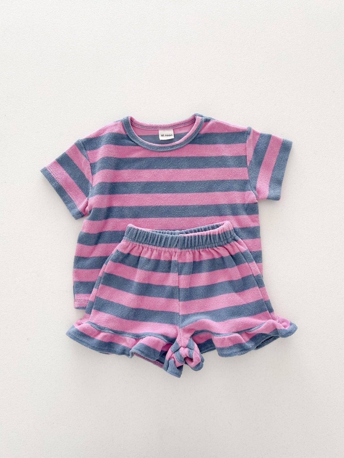 Terry Cloth Ruffle Set - Pink Stripe