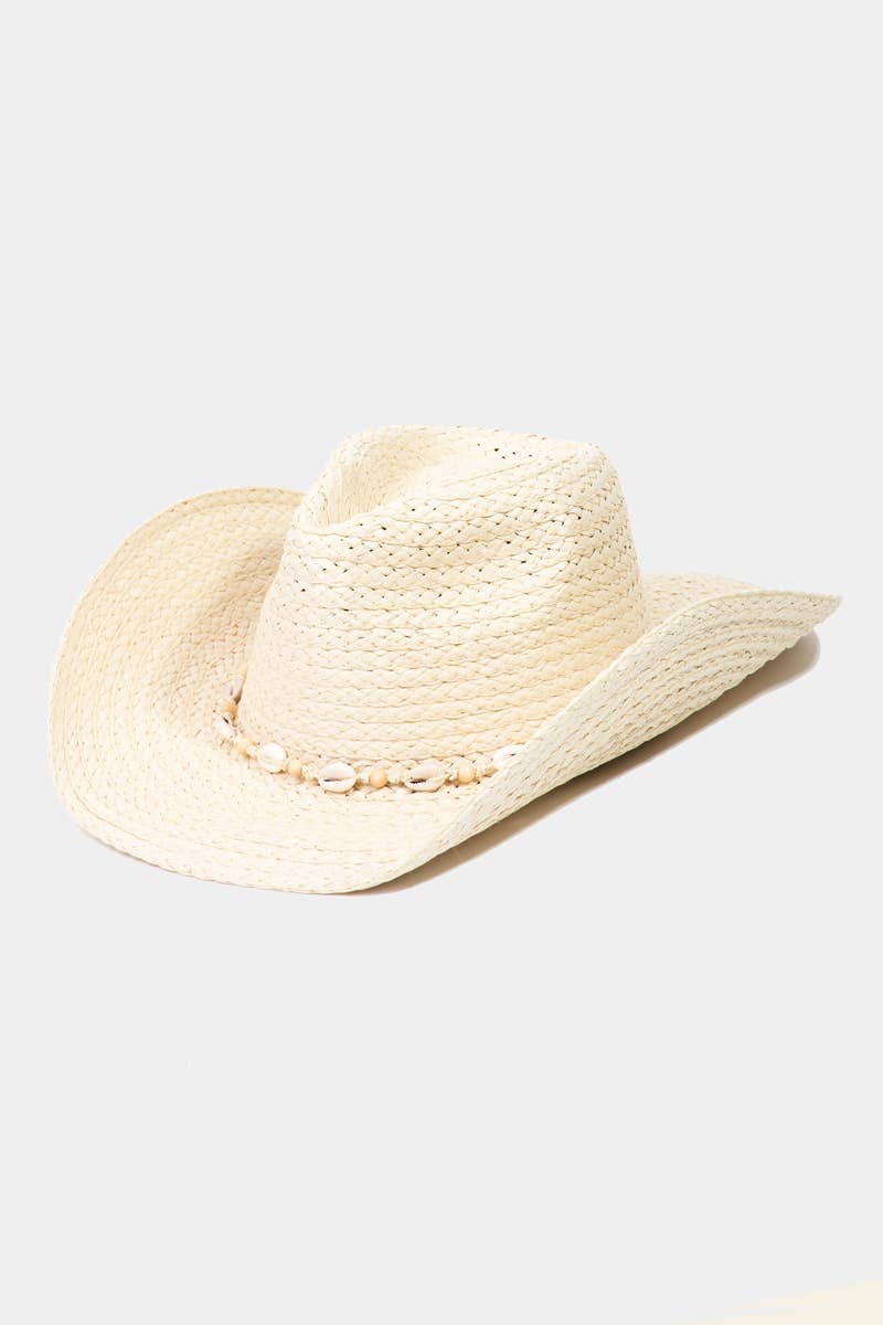 Cowrie Shell Straw Braided Cowboy Hat