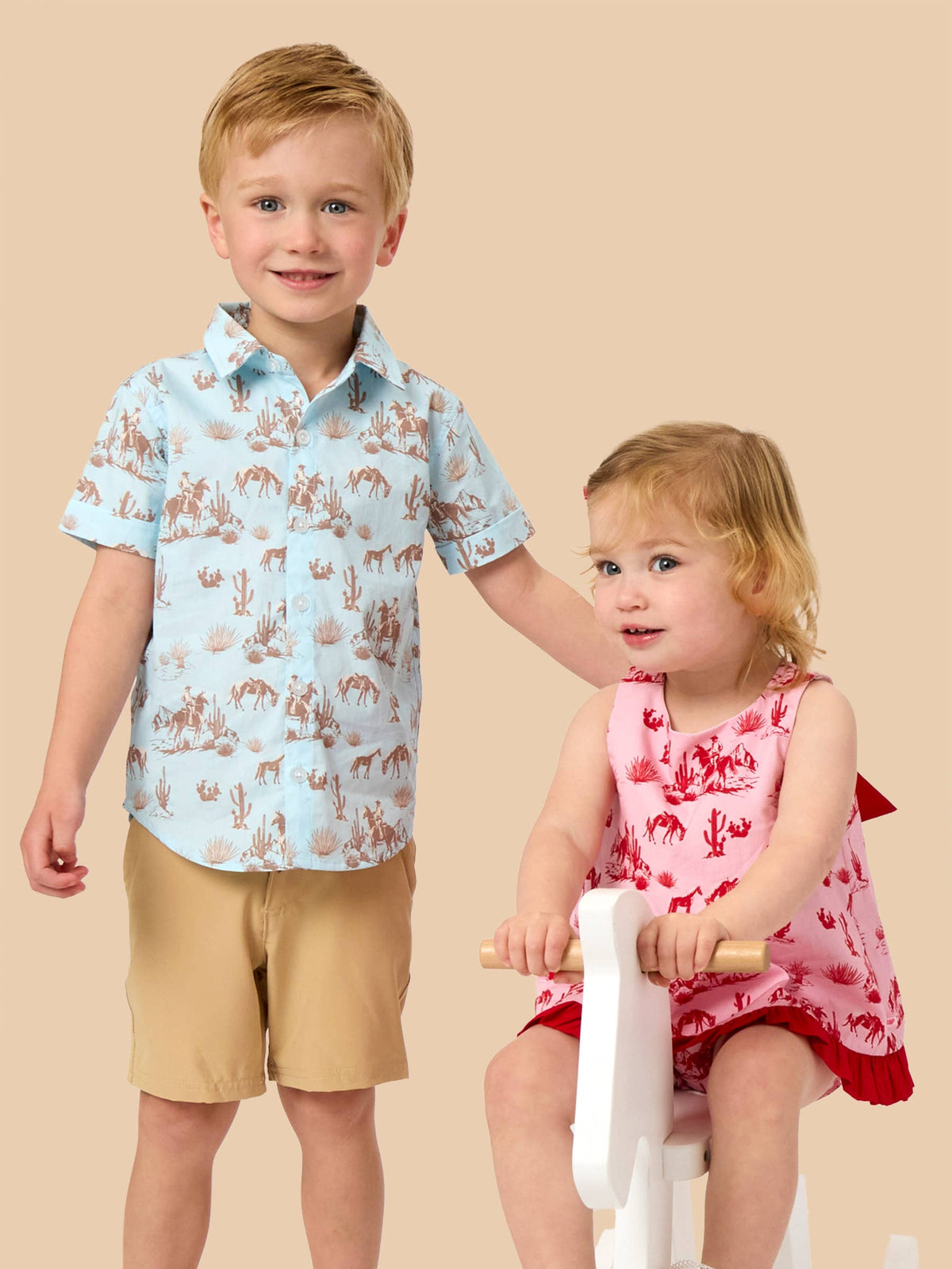 Boys Blue Western Trail Toile Short Sleeve Button Down Shirt