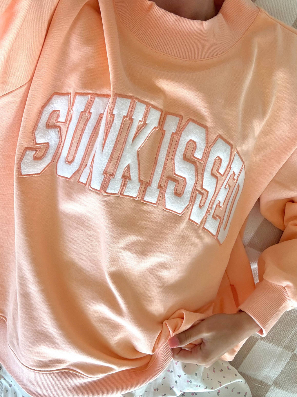Papaya Orange Varsity Sunkissed Embroidered Mockneck Sweatshirt 100% Cotton