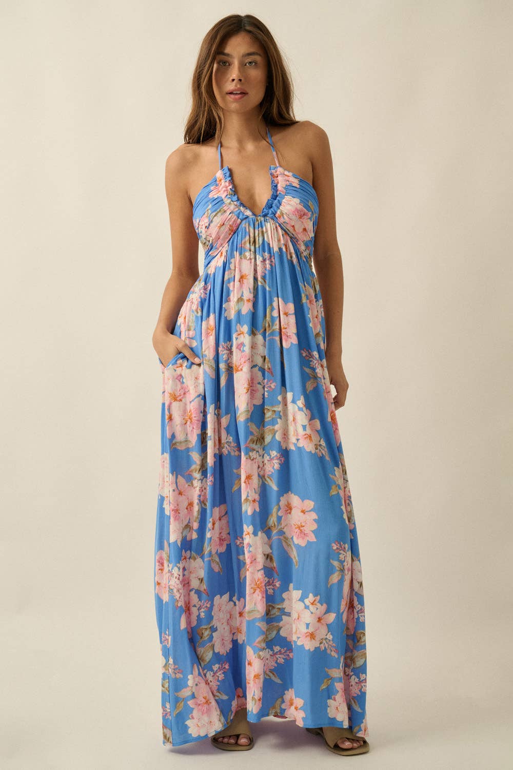 Floral Crepe Halter Maxi