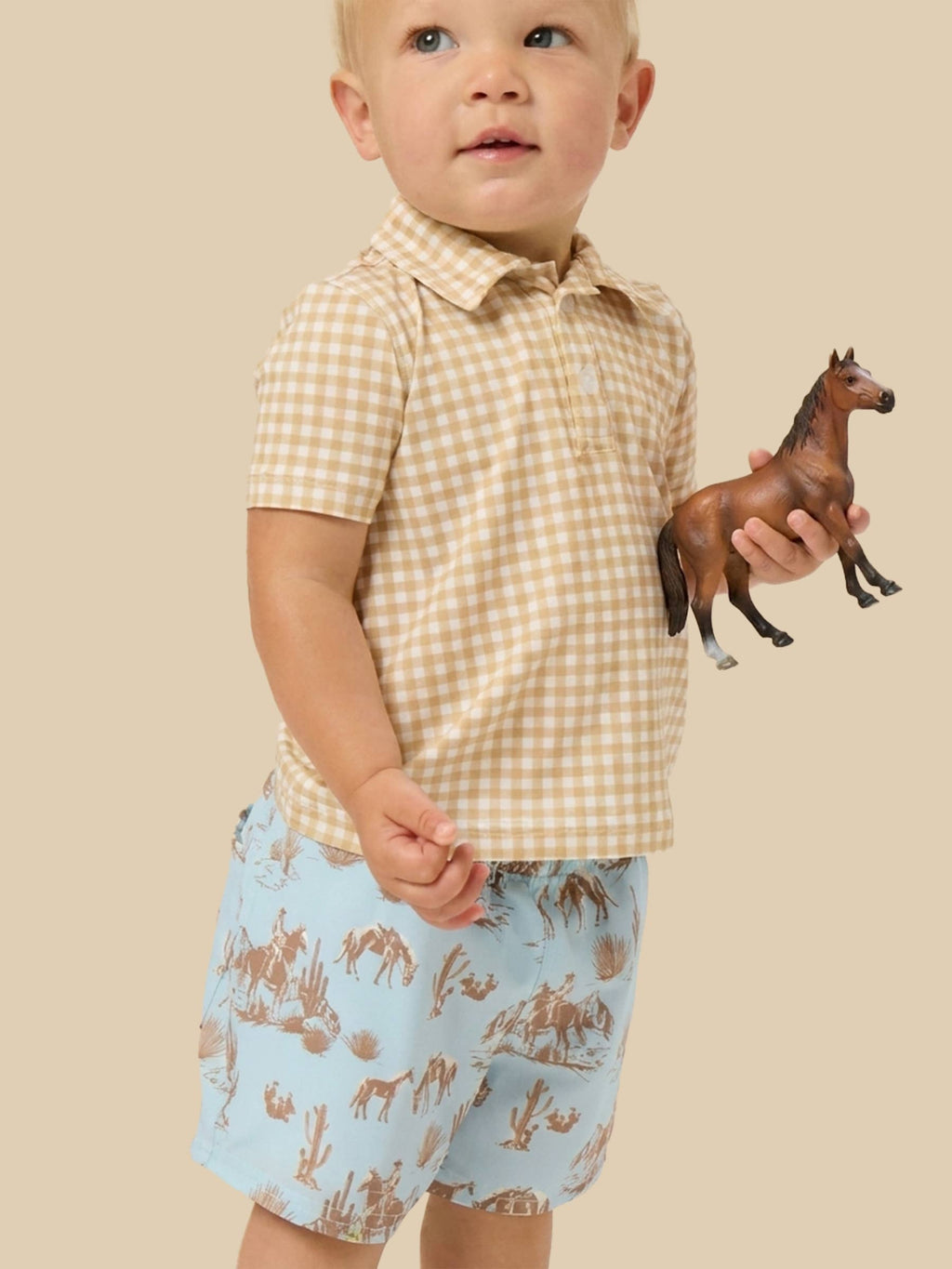 Boys Blue Western Trail Toile Performance Court Shorts