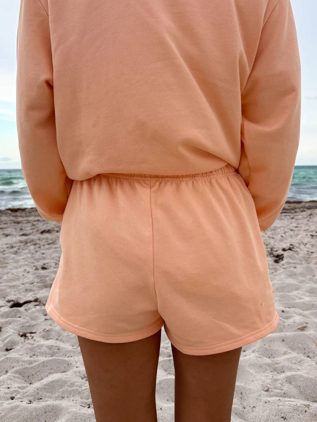 Papaya Orange Embroidered Sweat Shorts 100% Cotton