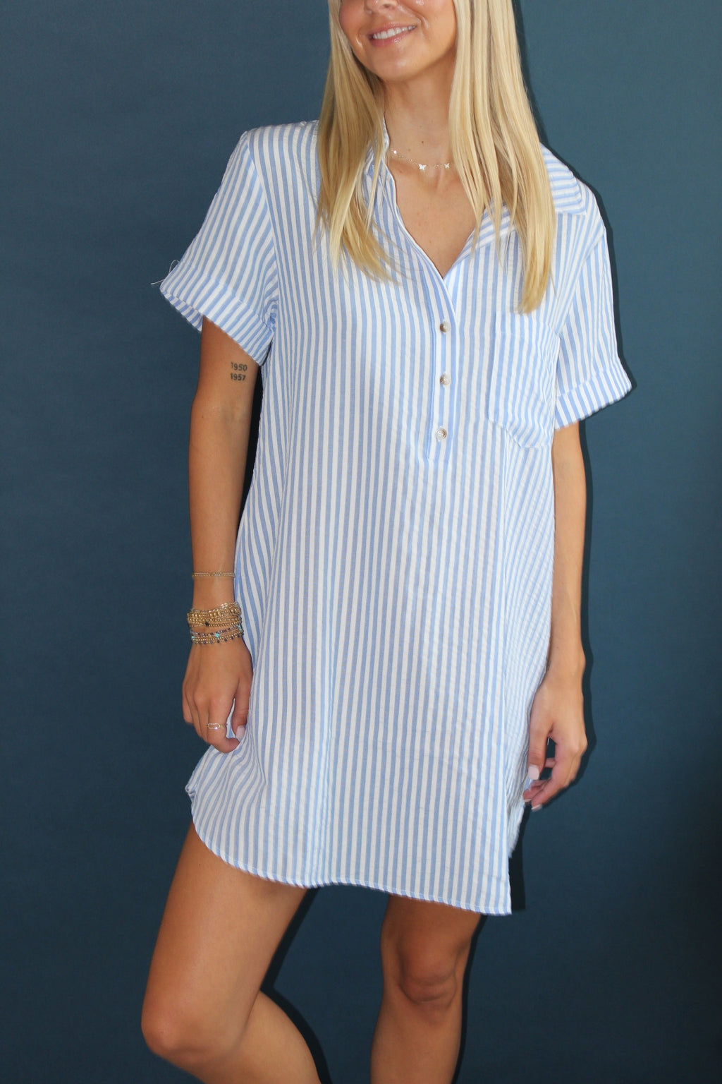 Striped Seersucker Shirt Dress