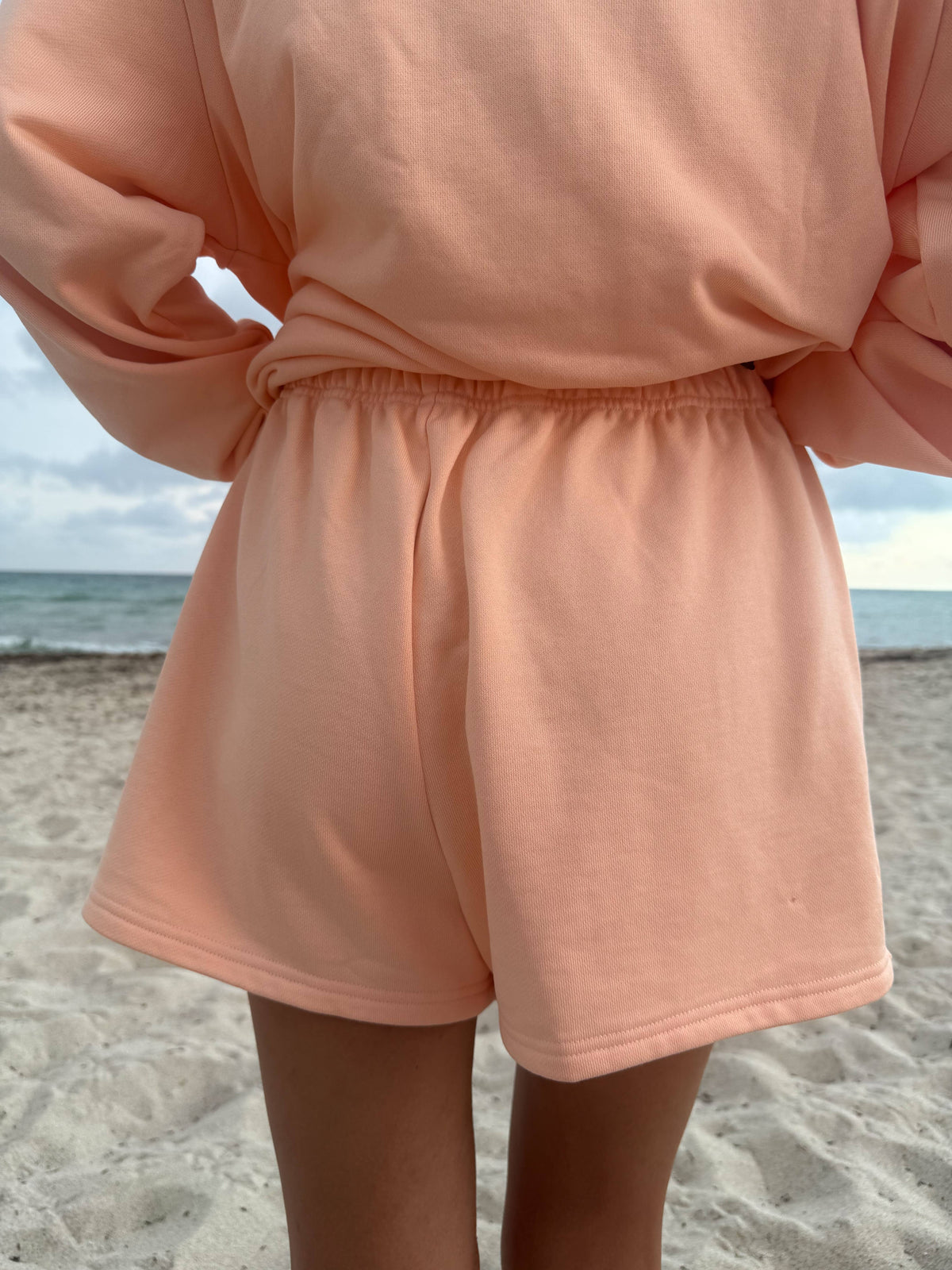 Papaya Orange Embroidered Sweat Shorts 100% Cotton