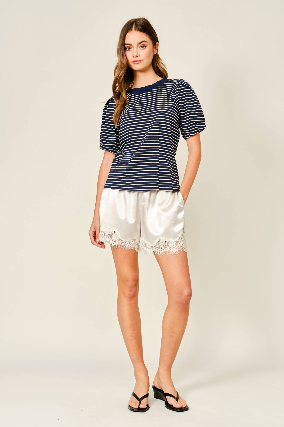 Lace Trim Satin Short