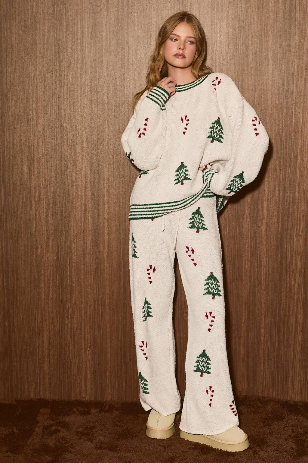 Christmas Tree Wide Leg Sweater Pants