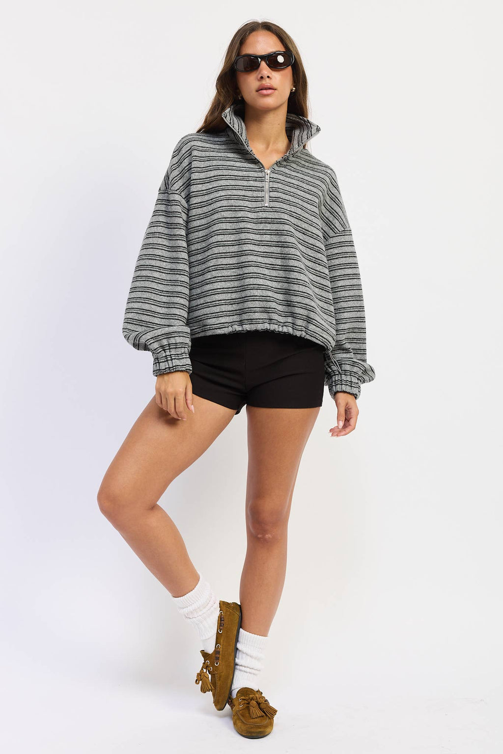 Half Zip Oversized Sweater with Cord