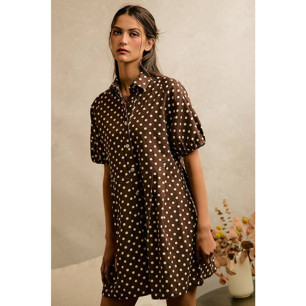 Twill Puff Sleeve Mini