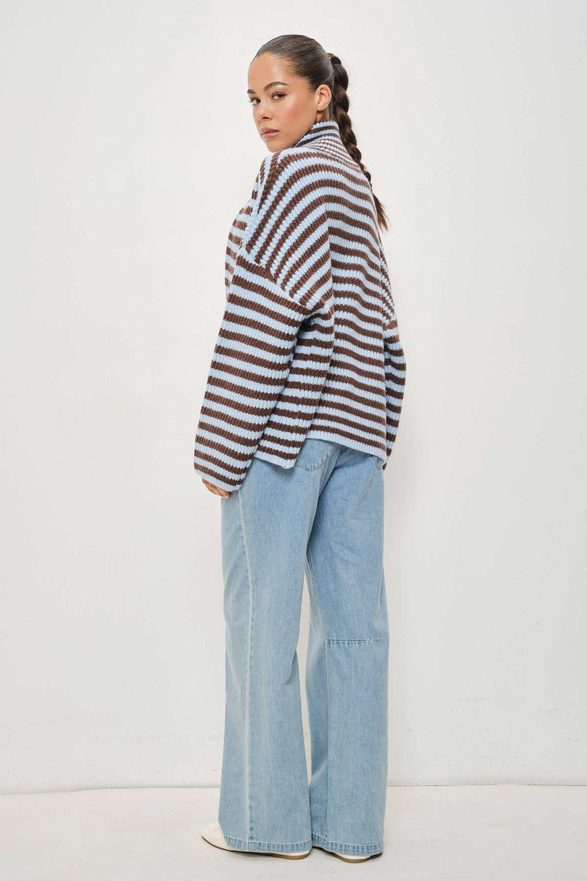 Zane Striped Mock Neck Zip-Up Jacket