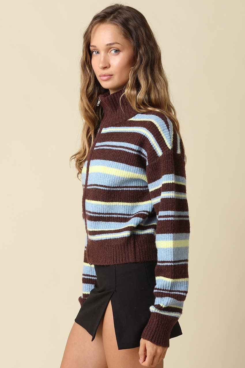 Aspen Striped Zip-Up Cardigan