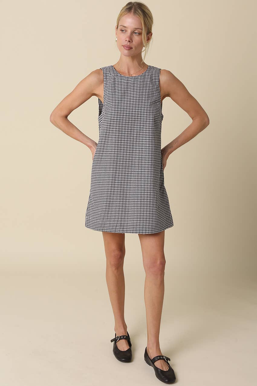 Gingham Open-Back Mini Dress