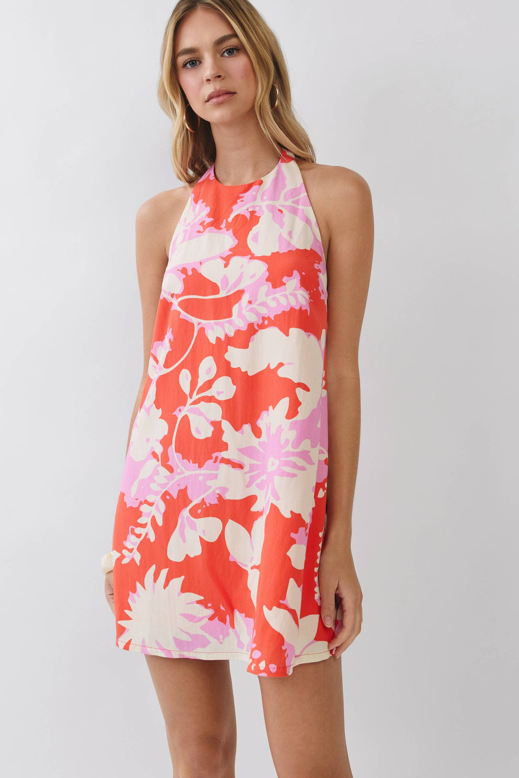 Floral Print Halter Neck Mini Dress