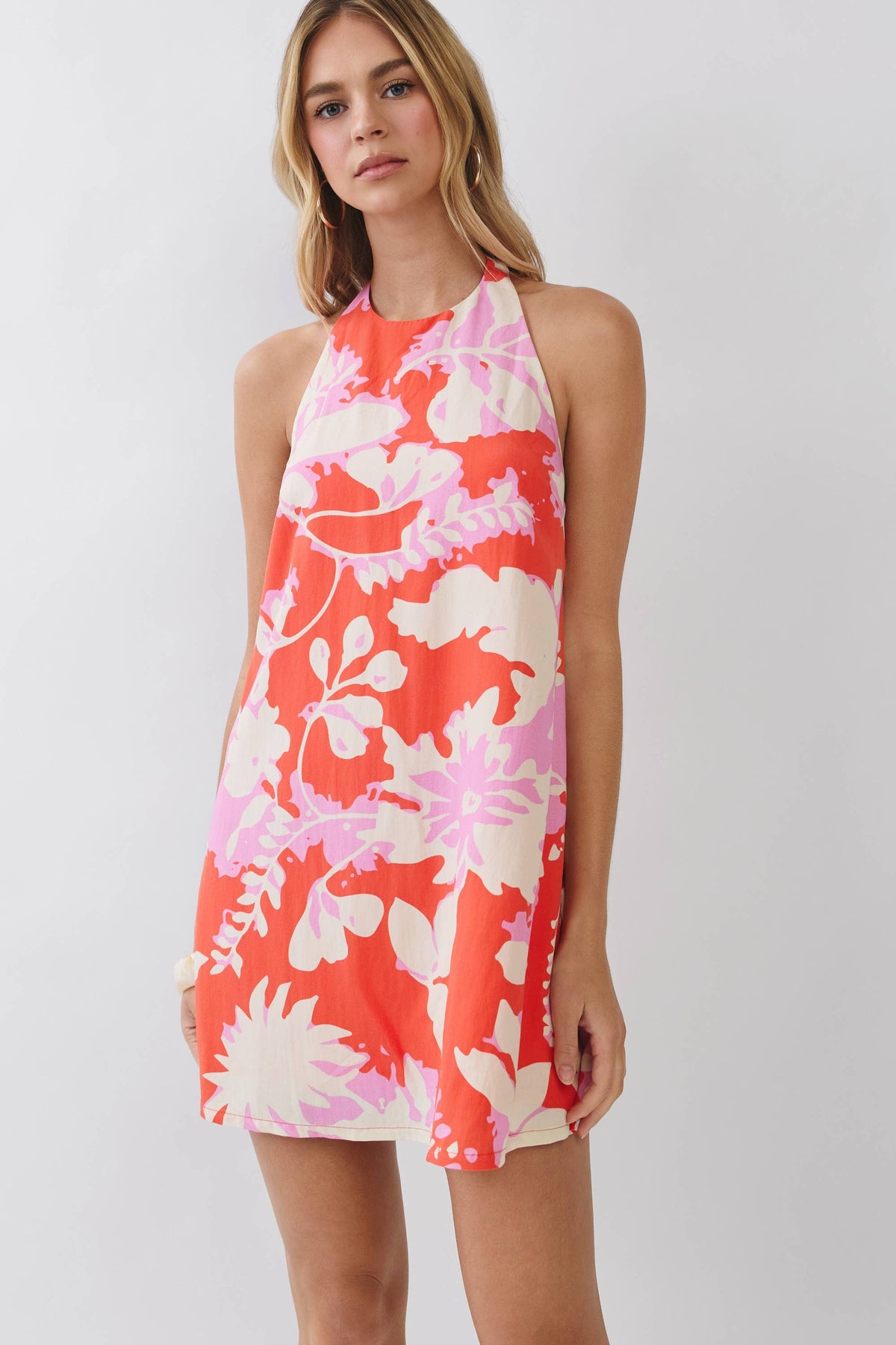 Floral Print Halter Neck Mini Dress