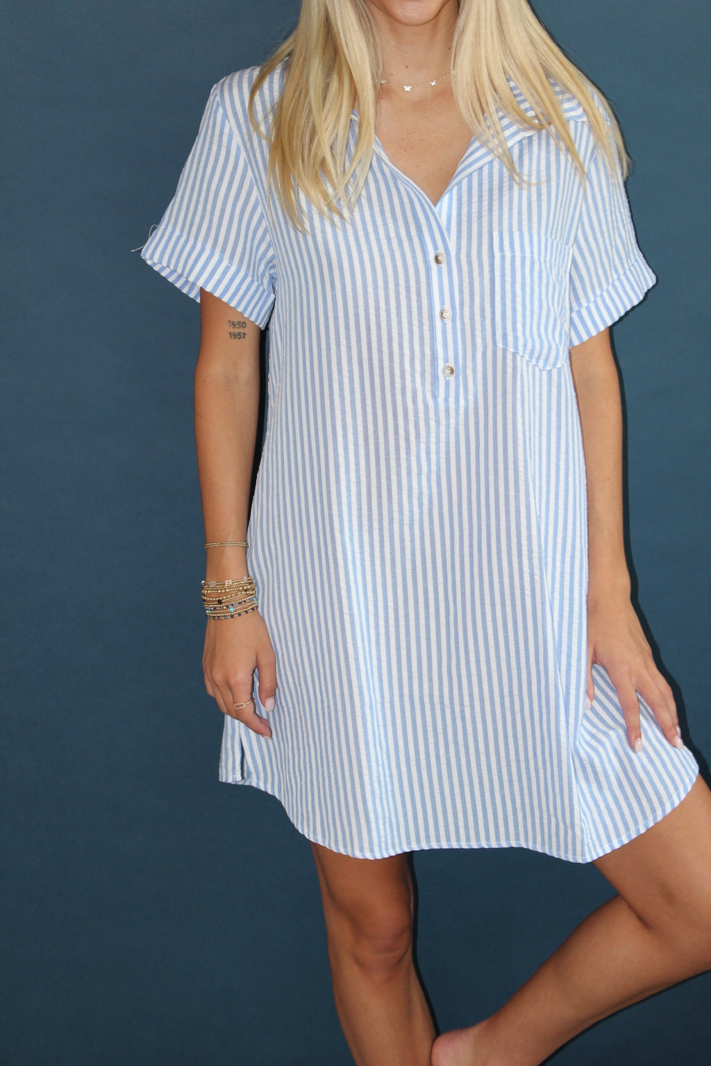 Striped Seersucker Shirt Dress