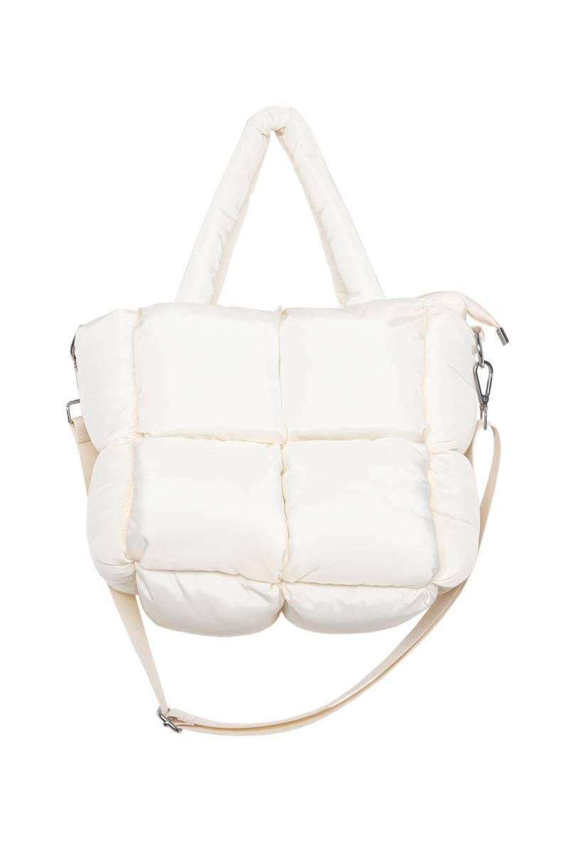 Cream Mini Puffer Tote