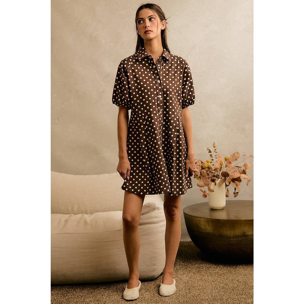 Twill Puff Sleeve Mini