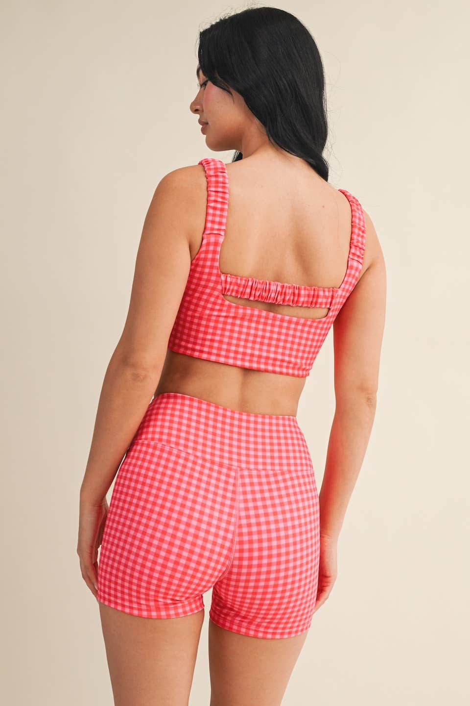 Gingham Print Ruched Bra Top