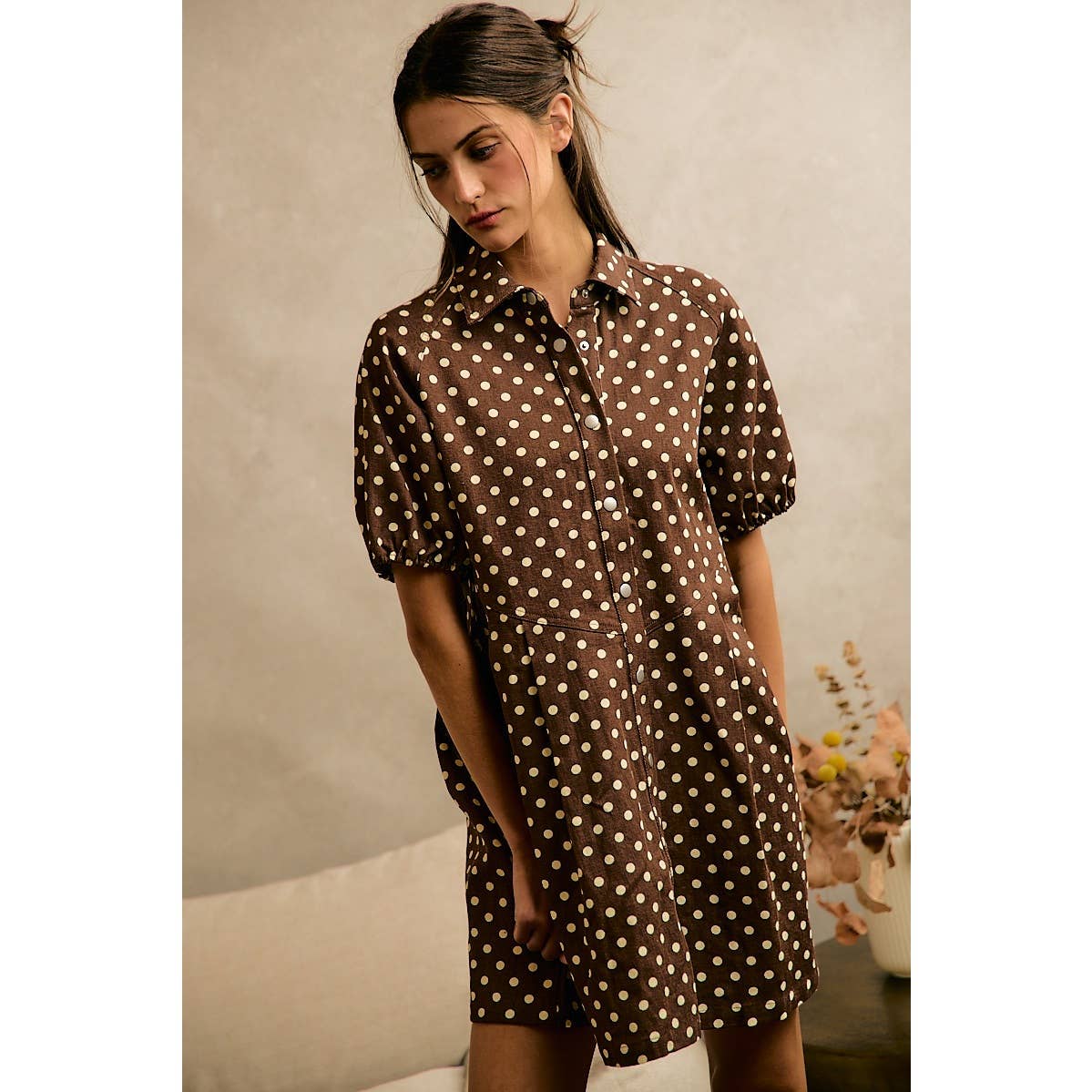 Twill Puff Sleeve Mini