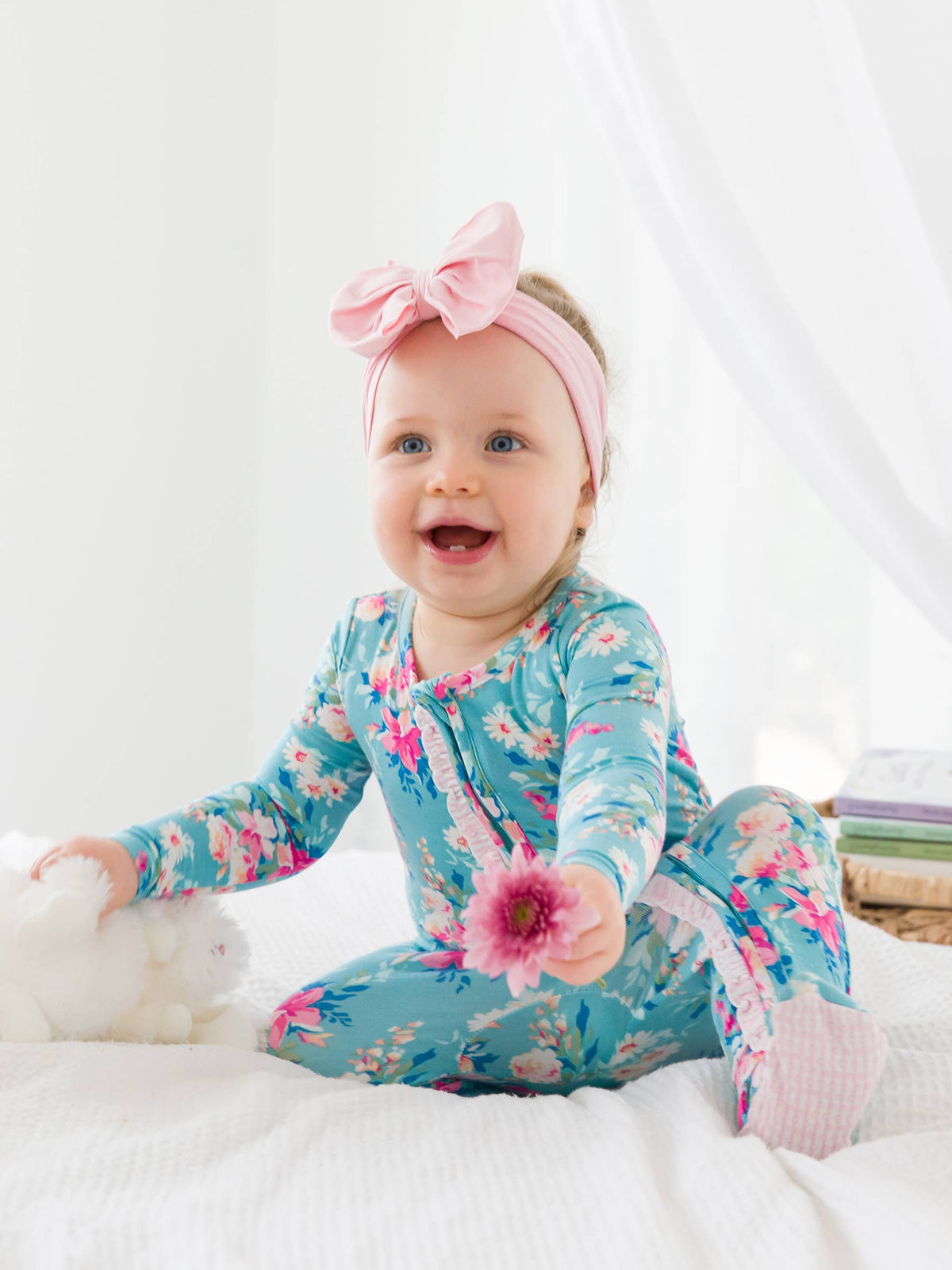 Floral Footed Ruffle One Piece Pajama