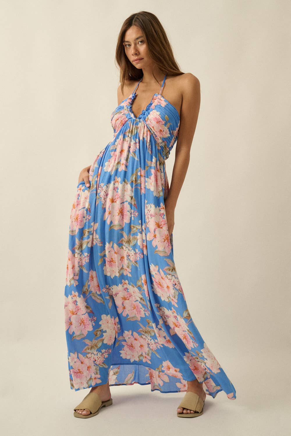Floral Crepe Halter Maxi