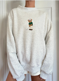 Pearl Grey Classic Teddy Bear Golf Embroider Mockneck Sweatshirt