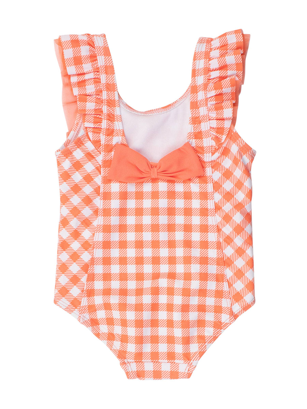 Girls Coral Gingham Waterfall One Piece Swimsuit