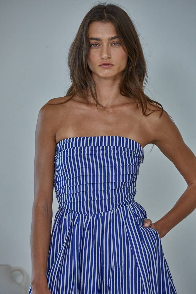 Striped Strapless Flare Maxi