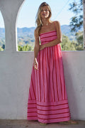 L7983 | Woven Cotton Striped Square Flare Midi Dress