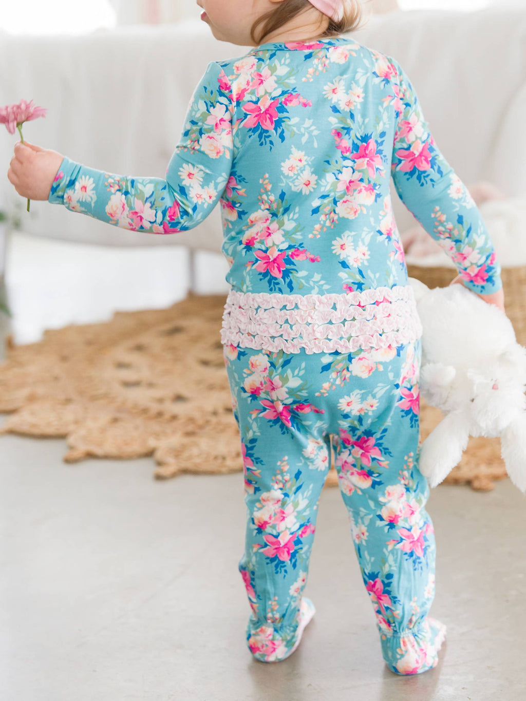 Floral Footed Ruffle One Piece Pajama