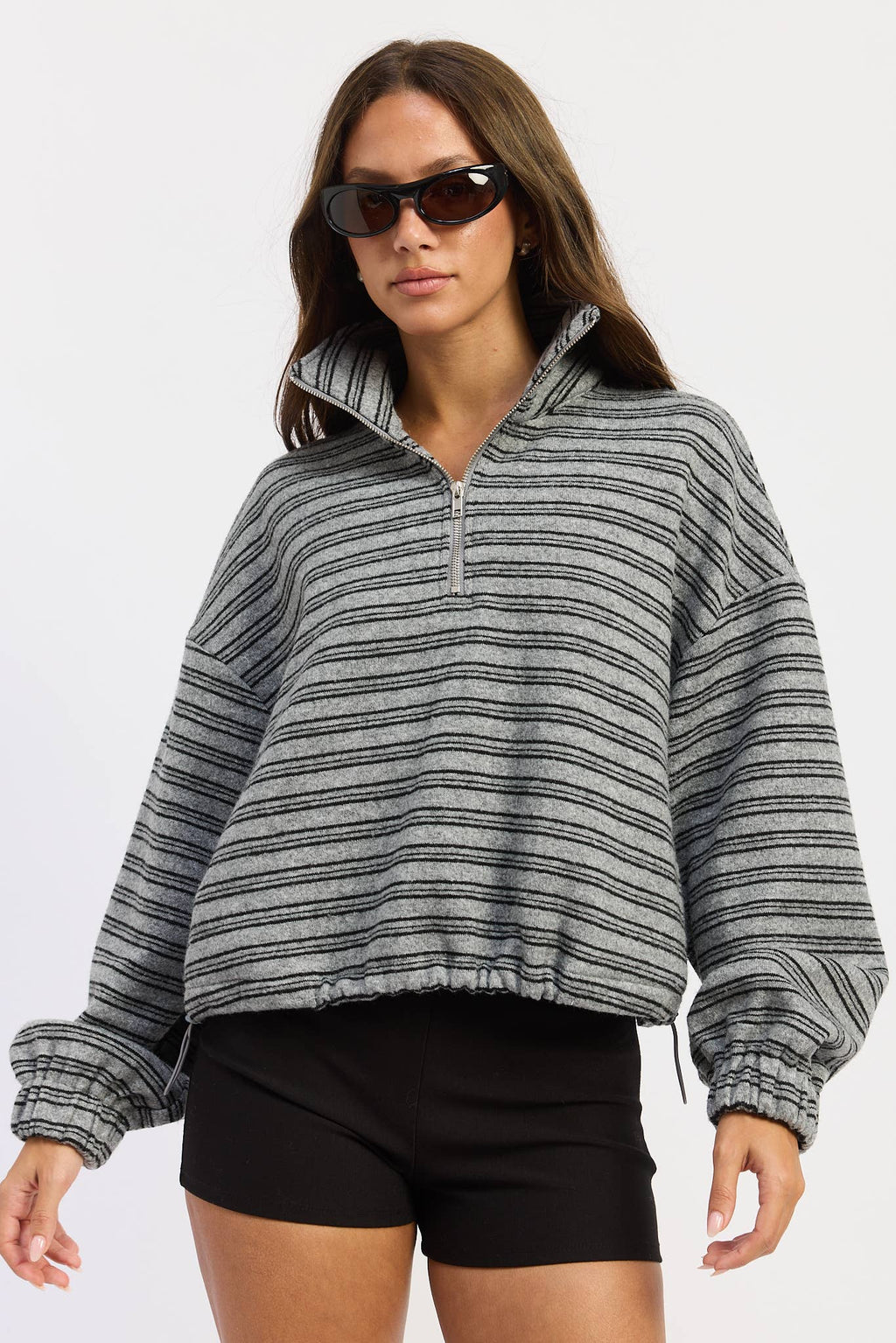 Half Zip Oversized Sweater with Cord