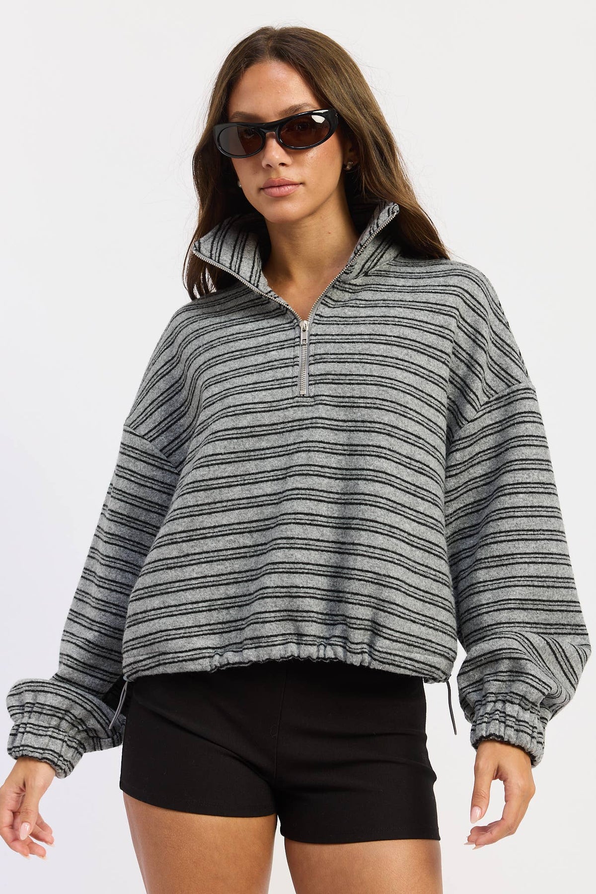 Half Zip Oversized Sweater with Cord