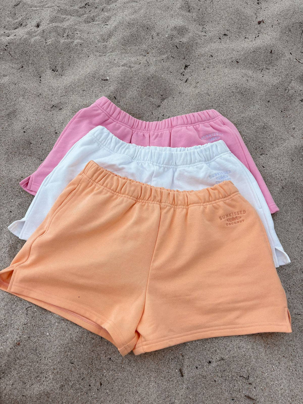 Papaya Orange Embroidered Sweat Shorts 100% Cotton
