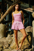 Wide Leg Stripe Shorts With Drawstring