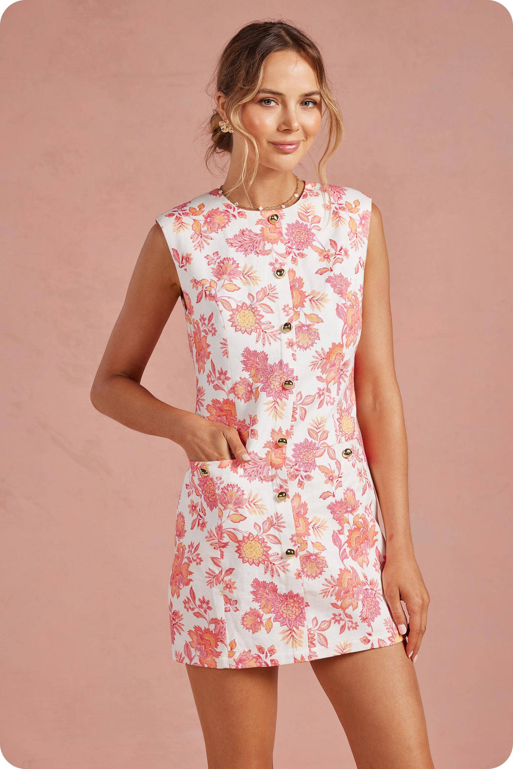 Floral Button Twill Mini Dress