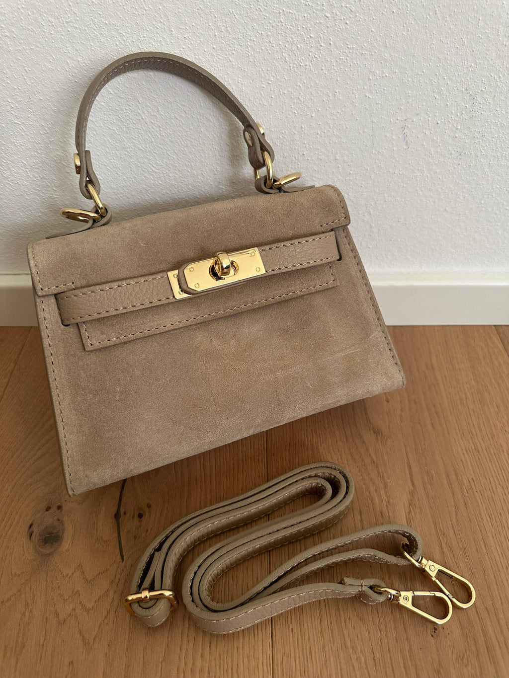 Mini K Suede Bag - Beige