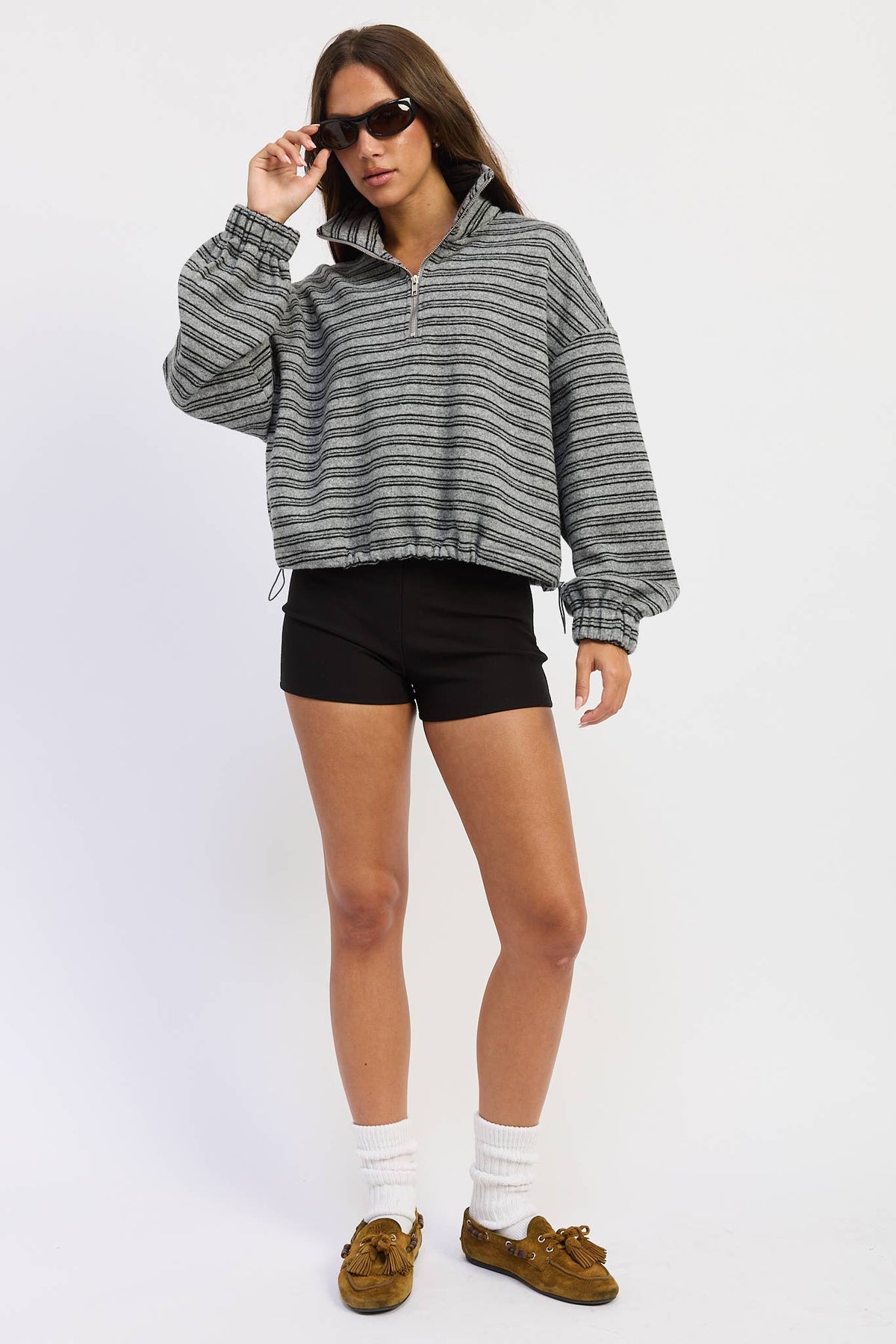Half Zip Oversized Sweater with Cord