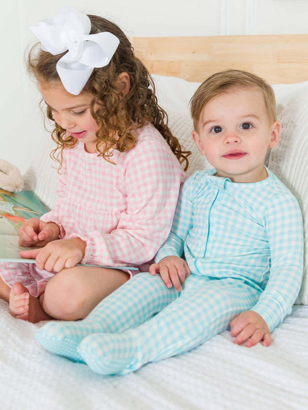 Blue Breeze Gingham Footed Onesie