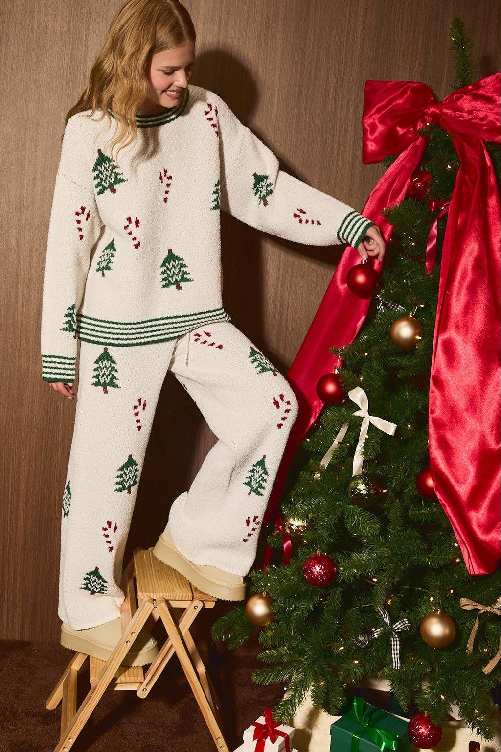 Christmas Tree Wide Leg Sweater Pants