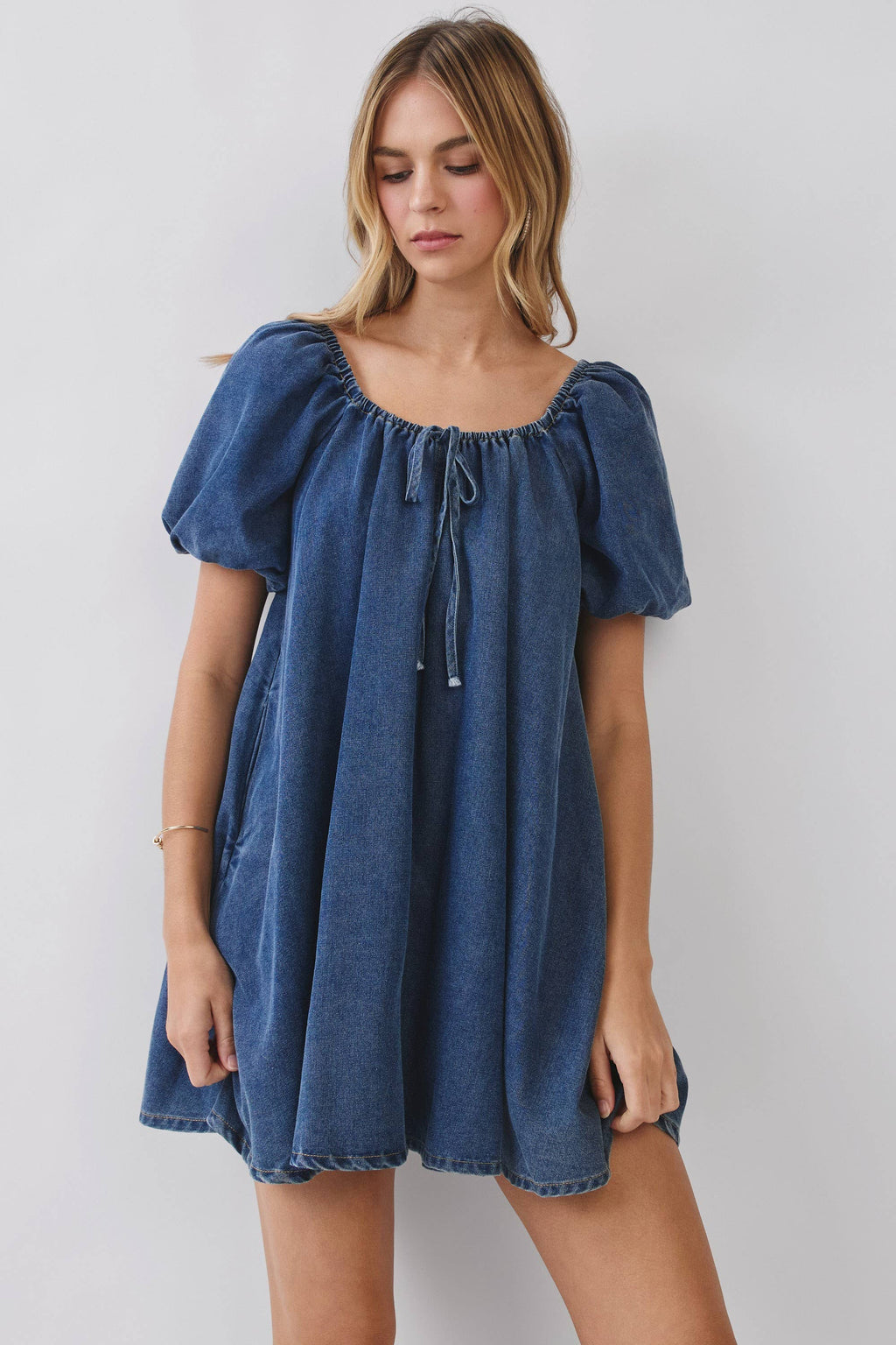 Denim Puff Sleeve Mini Dress