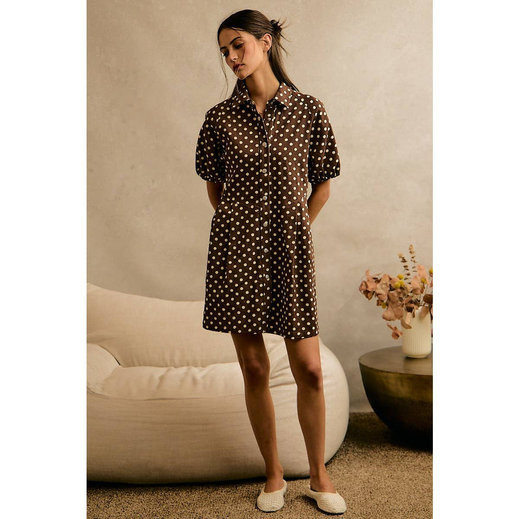 Twill Puff Sleeve Mini