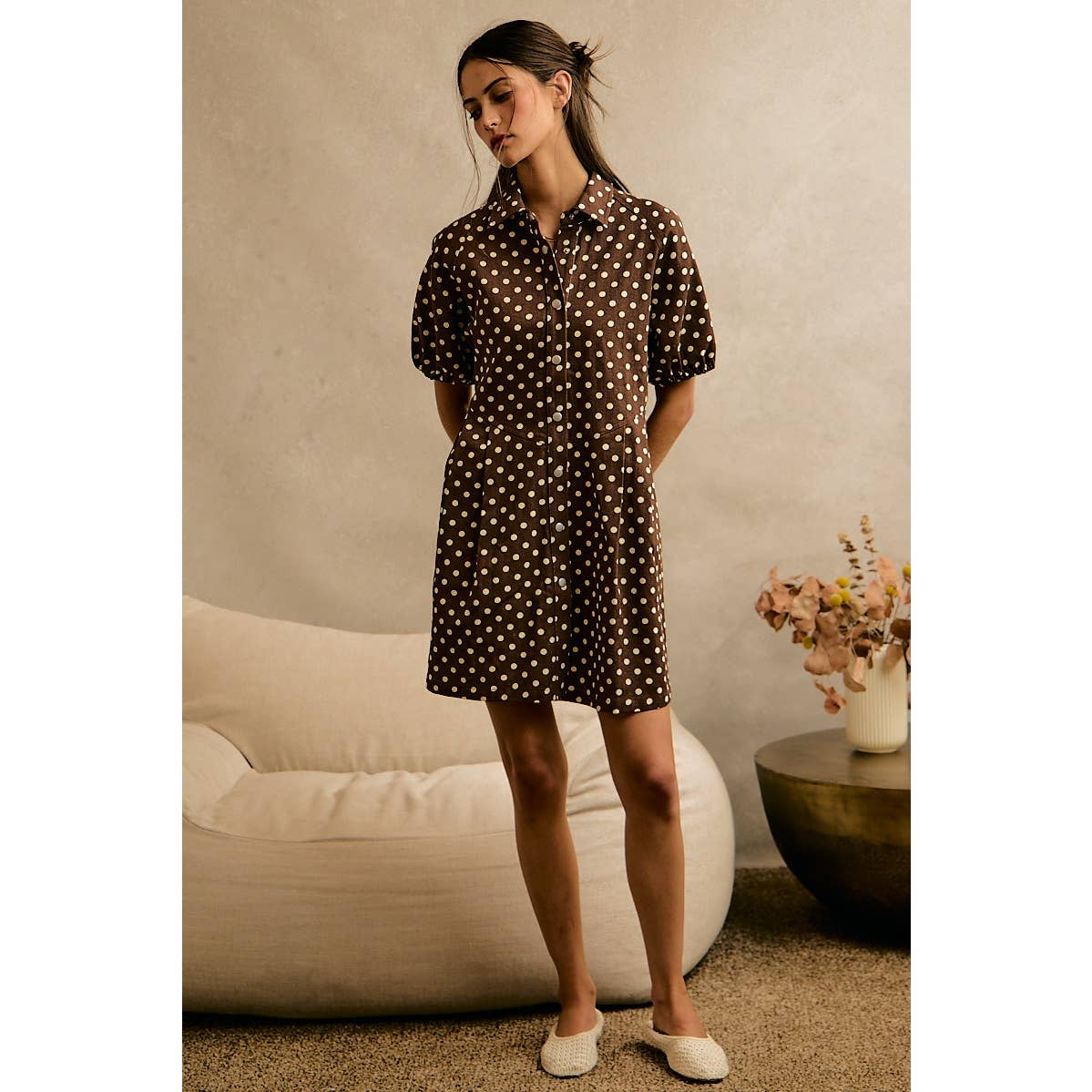 Twill Puff Sleeve Mini